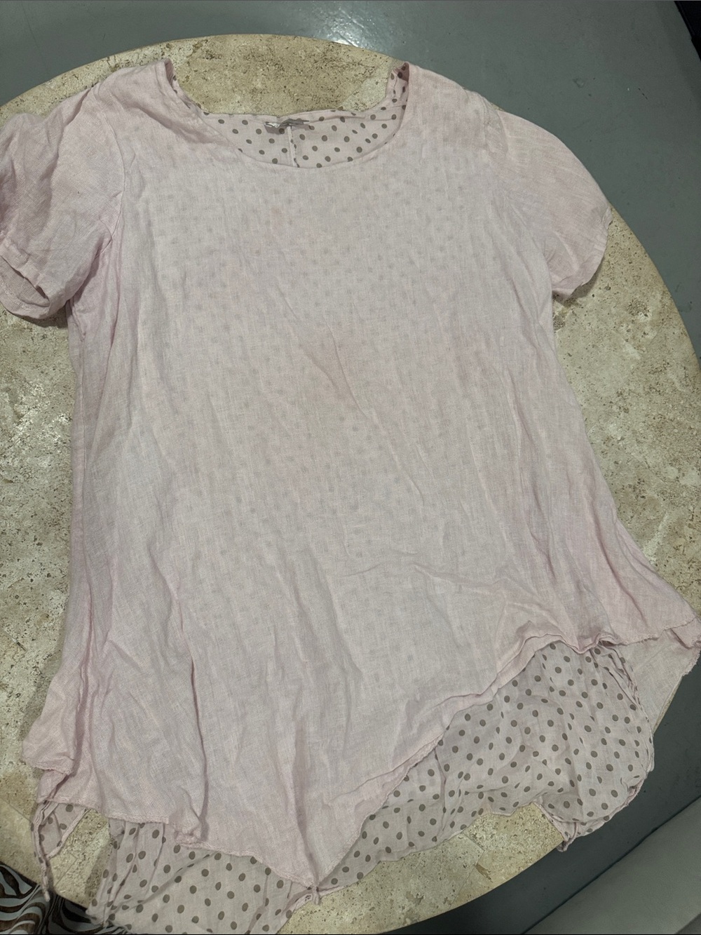 Light Pink Short Sleeve Layered Dot-Hem Blouse